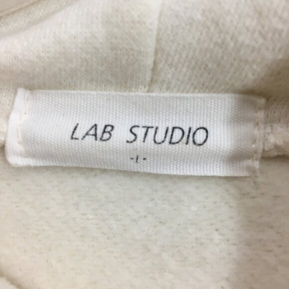 LAB STUDIO Womens Hoodie Size Large Kangaroo Pocket Ivory Fleece Lining - Picture 10 of 15